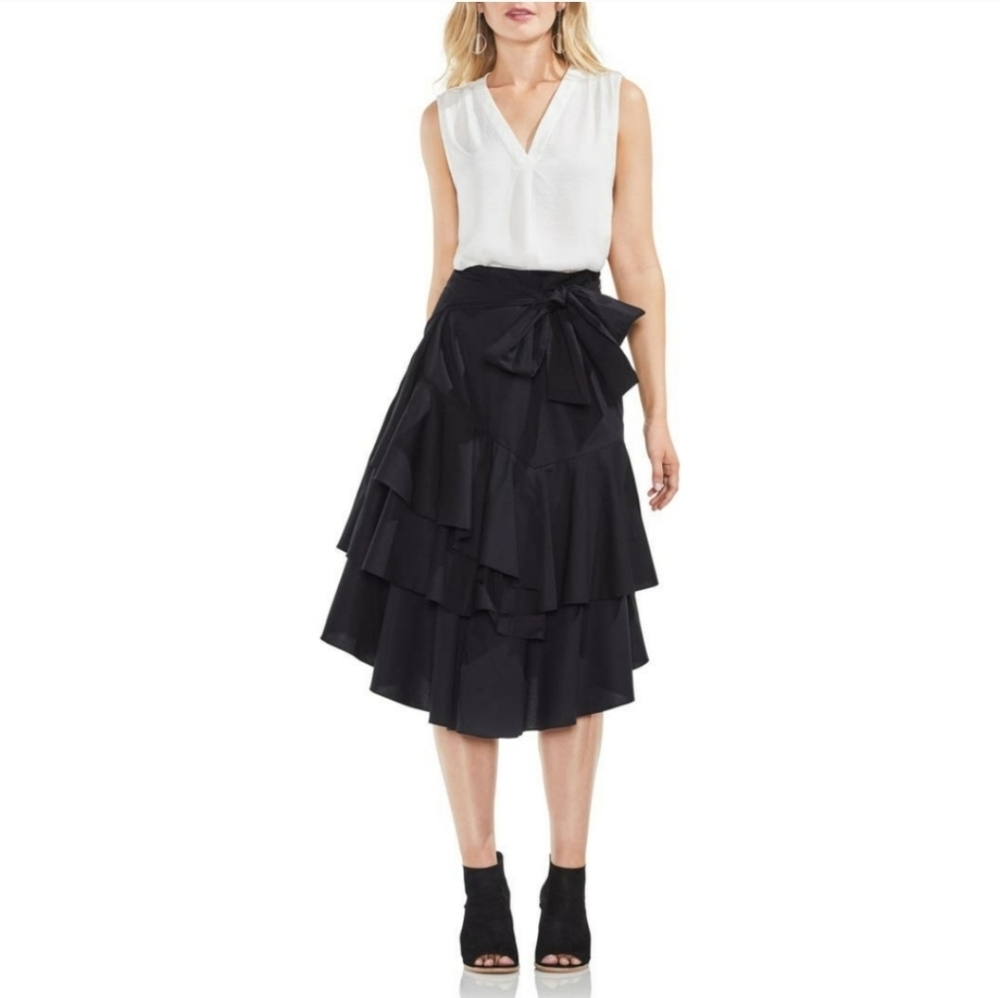 NWOT Women's Vince Camuto Black Tiered Ruffle Belted Skirt Size 8